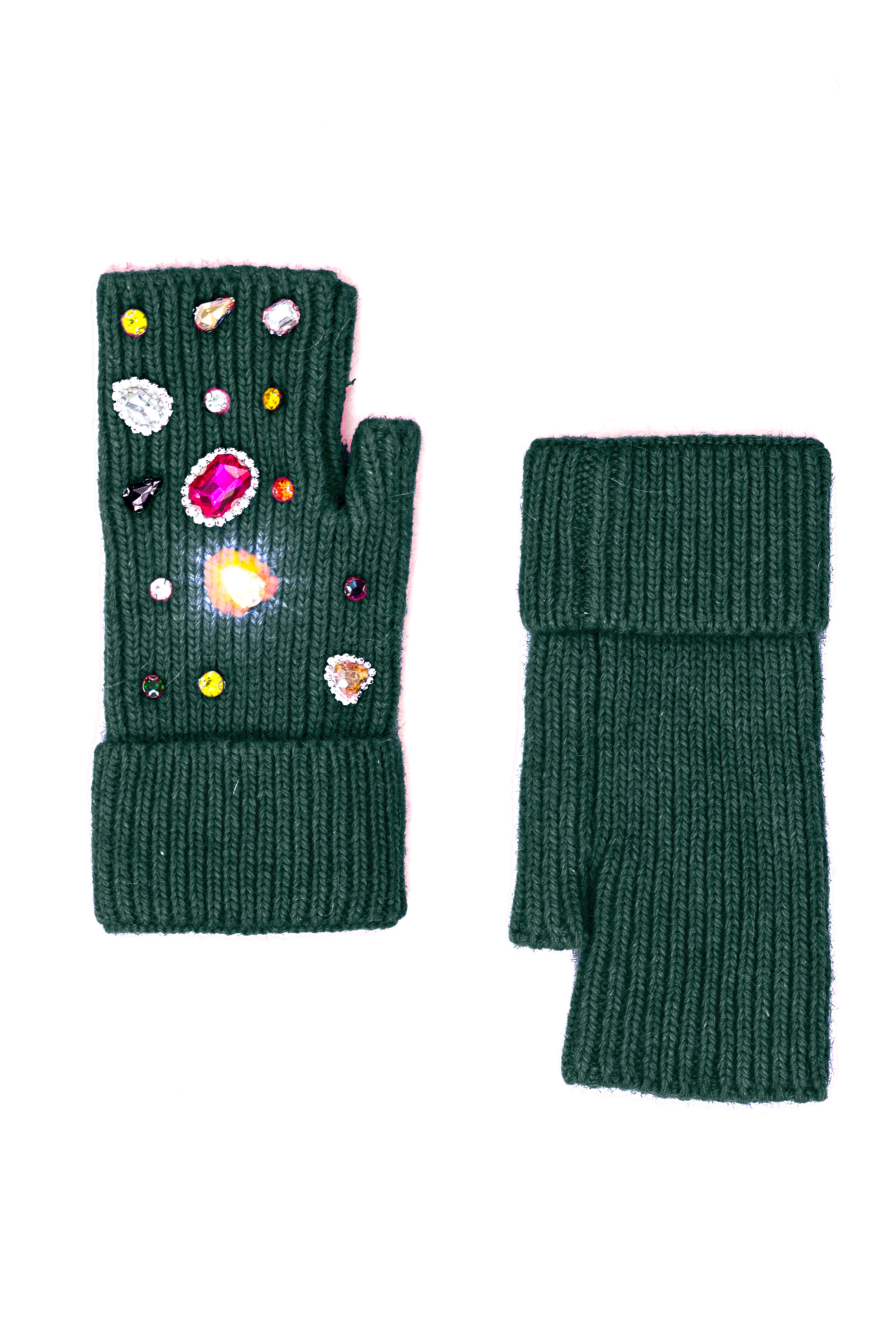 GUANTO MAGLIA CON CASTONI APPLICATI, TG UNICA  - GREEN